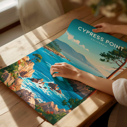 Cypress Point, California Poster | Coastal Beach Decor Travel Gift Wall Art — giclée print detail on matte paper