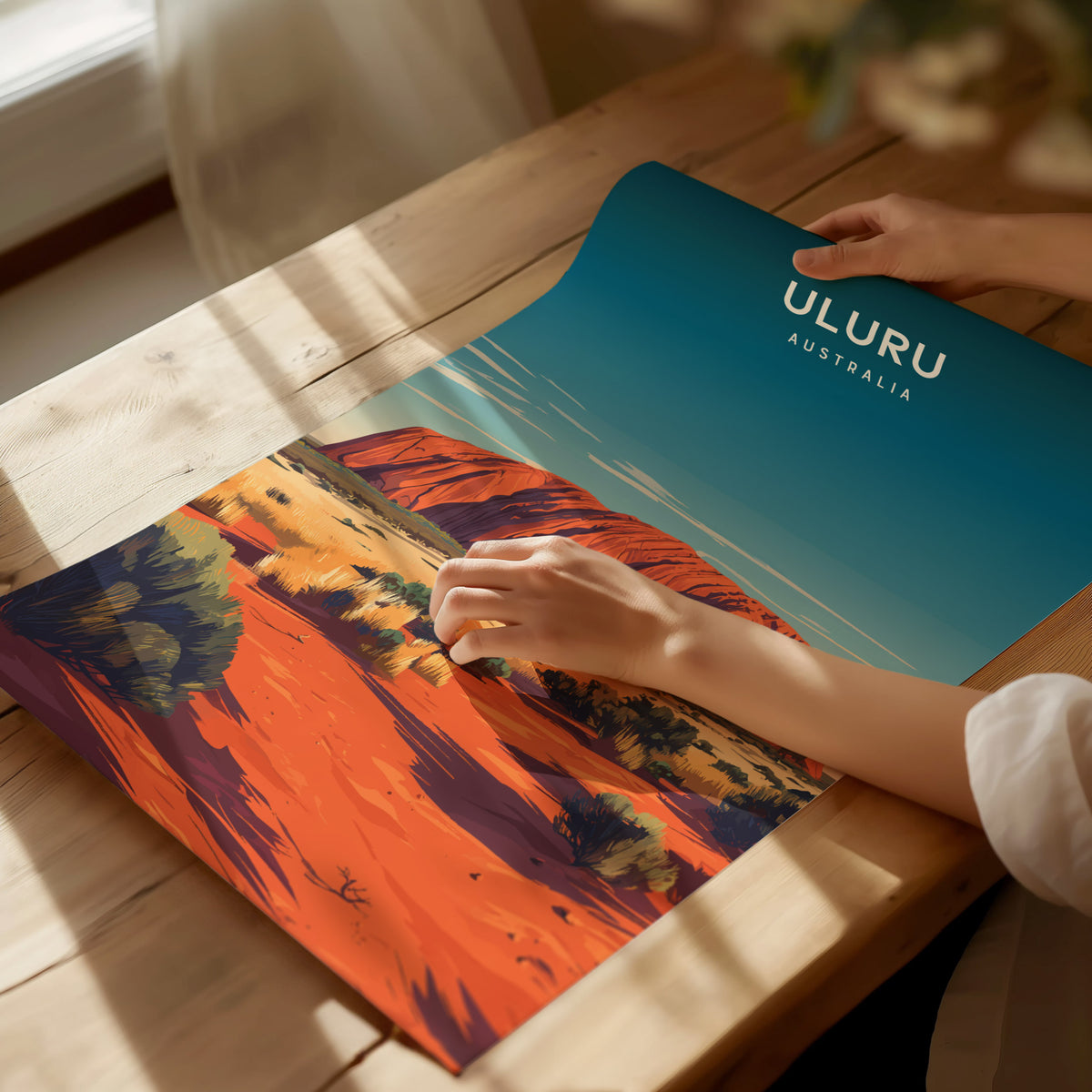 Uluru, Australia Poster | Sacred Red Rock Desert Destination Print Wall Art — giclée print detail on matte paper