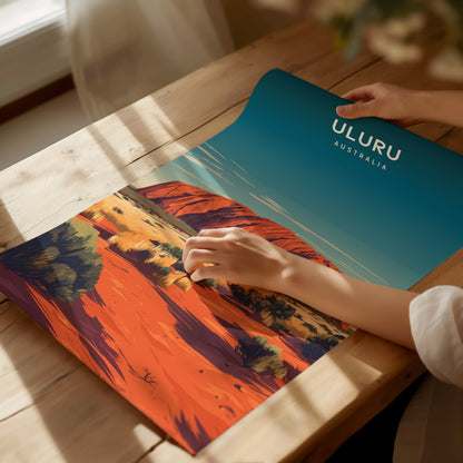 Uluru, Australia Poster | Sacred Red Rock Desert Destination Print Wall Art — giclée print detail on matte paper