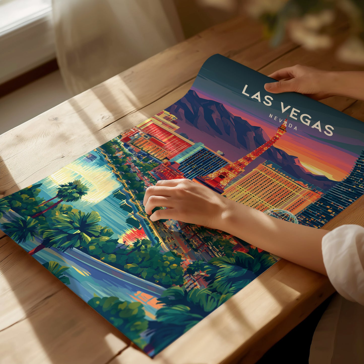 Las Vegas, Nevada Poster | Neon Lights & Desert Skyline Wall Art — giclée print detail on matte paper