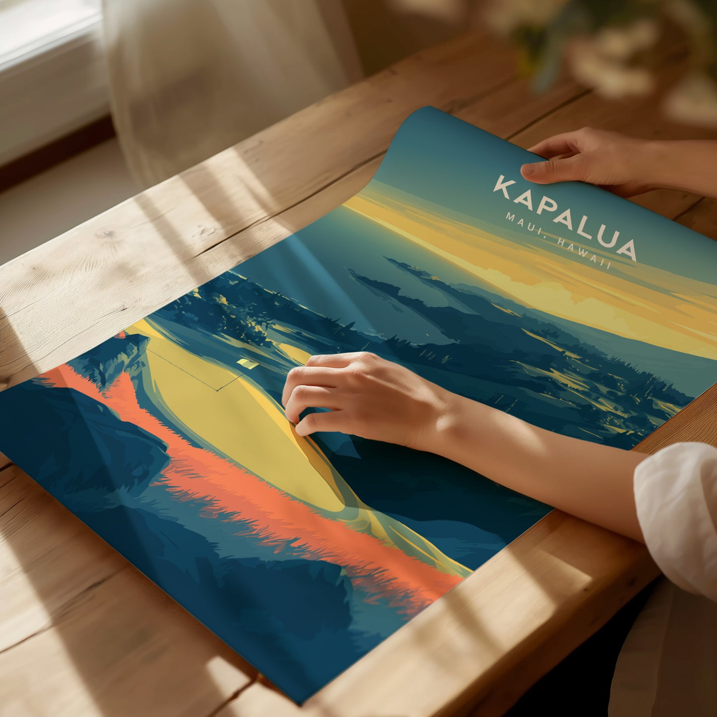 Kapalua Plantation Course, Maui, Hawaii Poster | Tropical Links Golfer Gift Wall Art — giclée print detail on matte paper