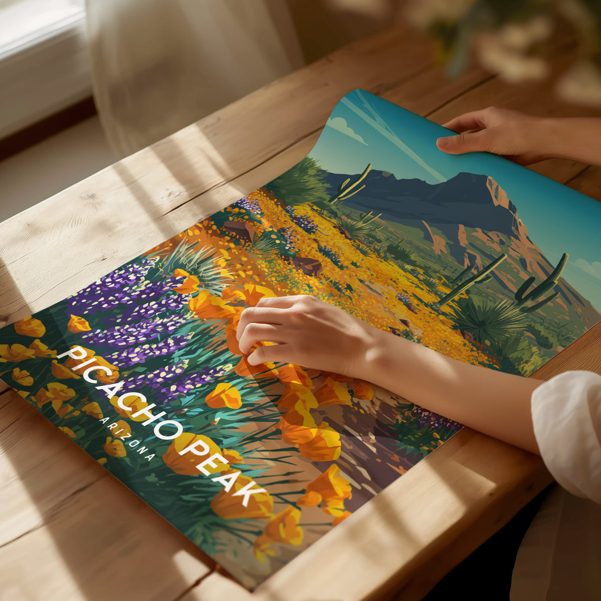 Picacho Peak, Arizona Poster | Desert Wildflower Destination Print Wall Art — giclée print detail on matte paper