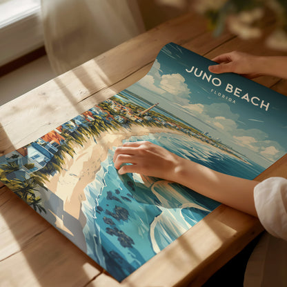 Juno Beach, Florida Poster | Sea Turtle & Sunrise Shoreline Wall Art — giclée print detail on matte paper