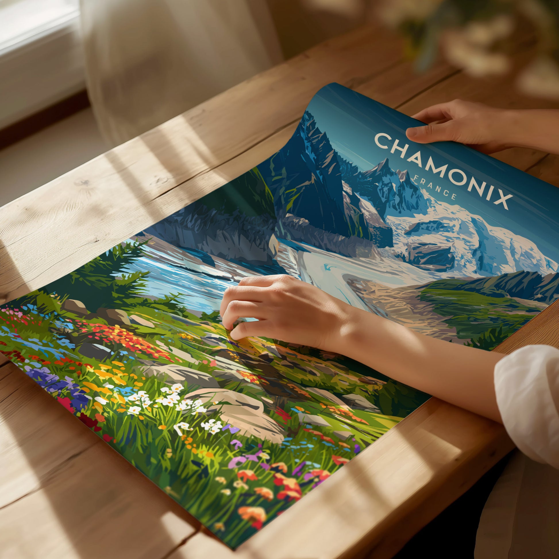 Chamonix, France Poster | Alpine Mountain Village Destination Print Wall Art — giclée print detail on matte paper