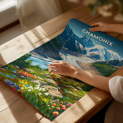 Chamonix, France Poster | Alpine Mountain Village Destination Print Wall Art — giclée print detail on matte paper