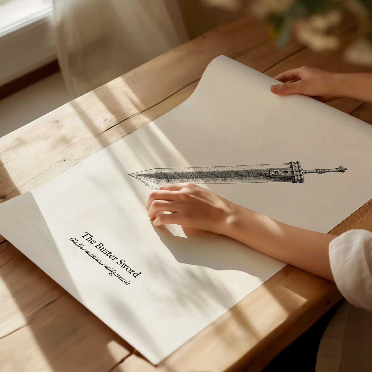 The Buster Sword Poster | Gladius Maximus Midgarensis Pen and Ink Print Scientific Illustration Wall Art — giclée print detai