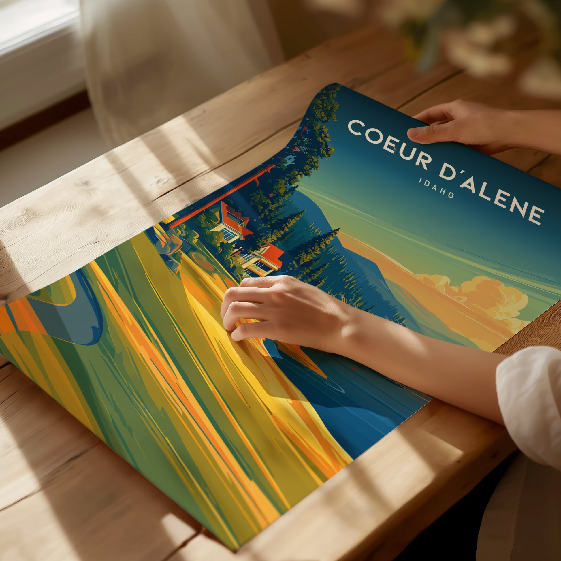 Coeur d'Alene Resort, Idaho Poster | Lakeside Golf Course Scenic Wall Art — giclée print detail on matte paper