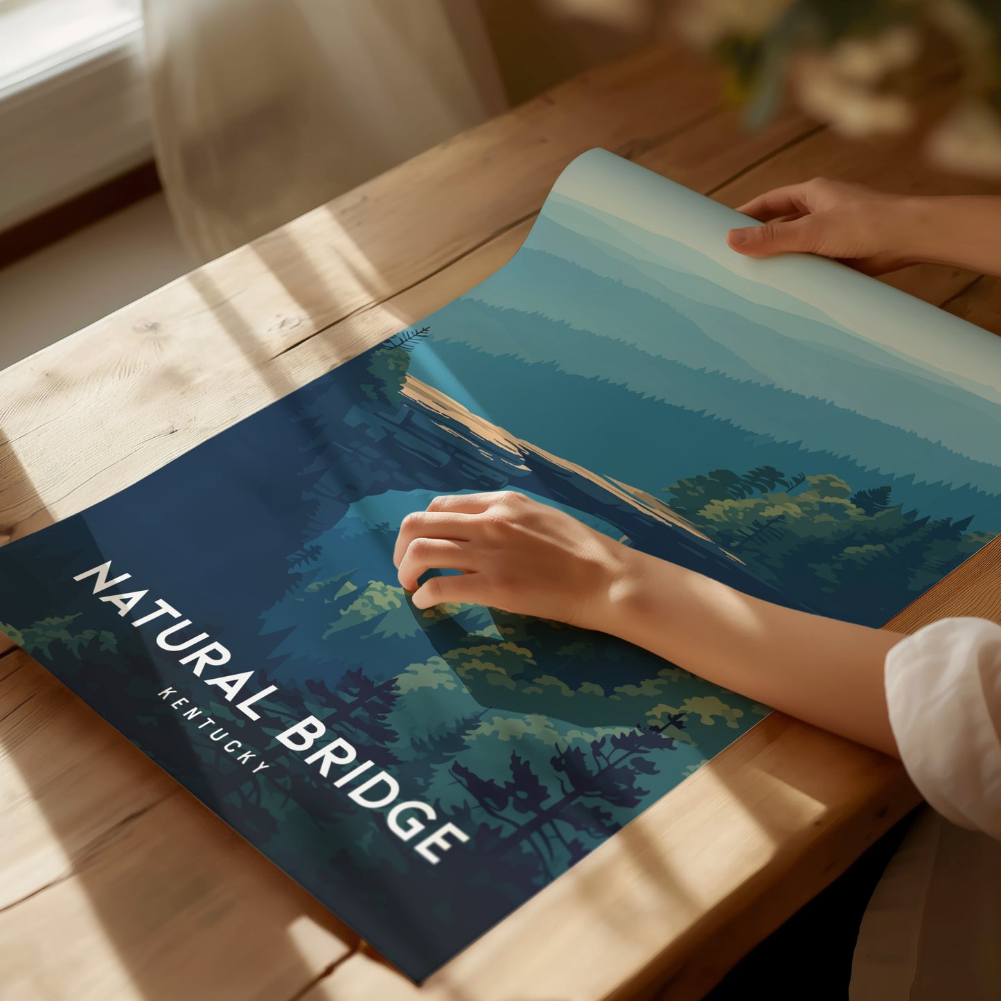 Natural Bridge, Kentucky Poster | Ancient Stone Arch Forest Wall Art — giclée print detail on matte paper