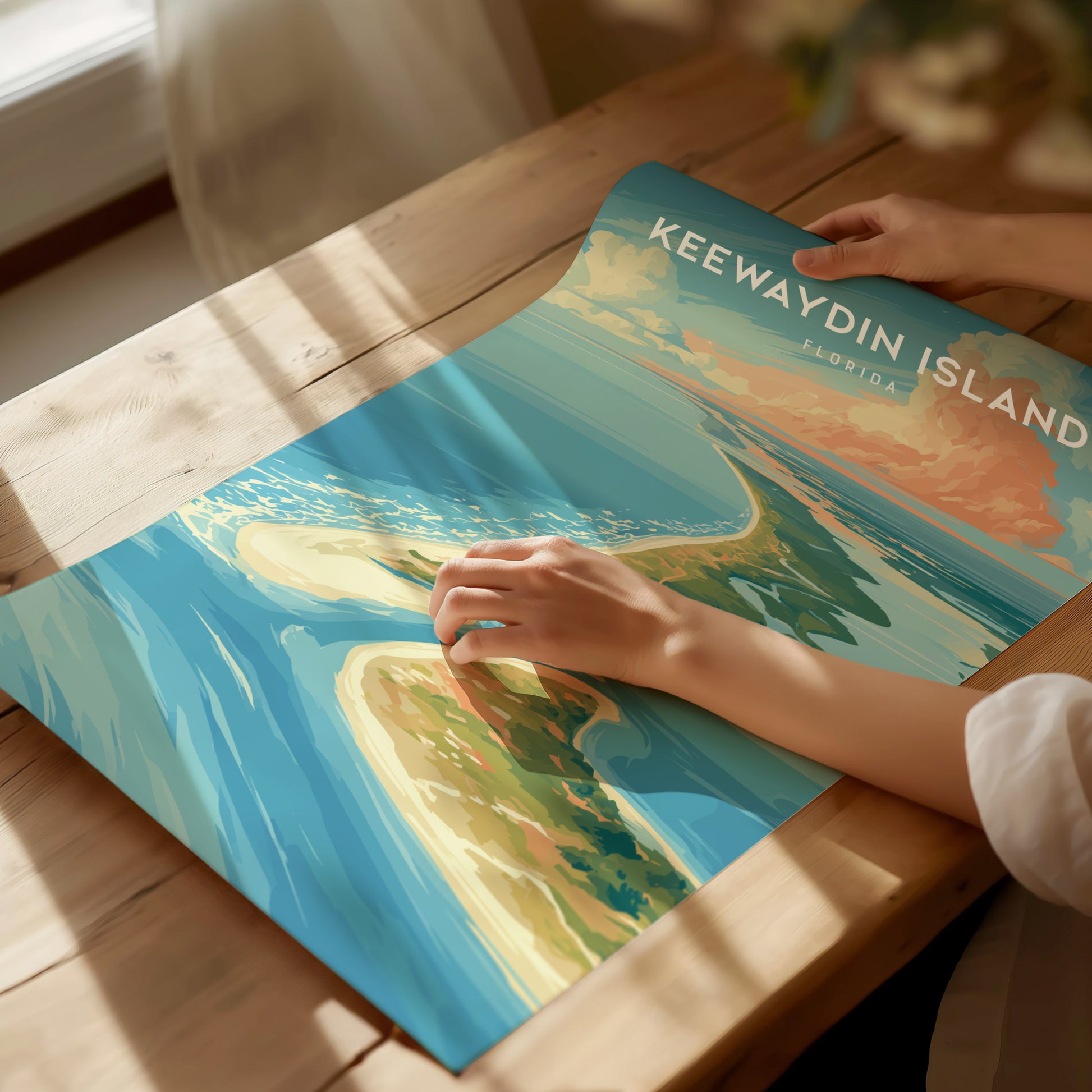 Keewaydin Island, Florida Poster | Secluded Beach & Coastal Decor Wall Art — giclée print detail on matte paper