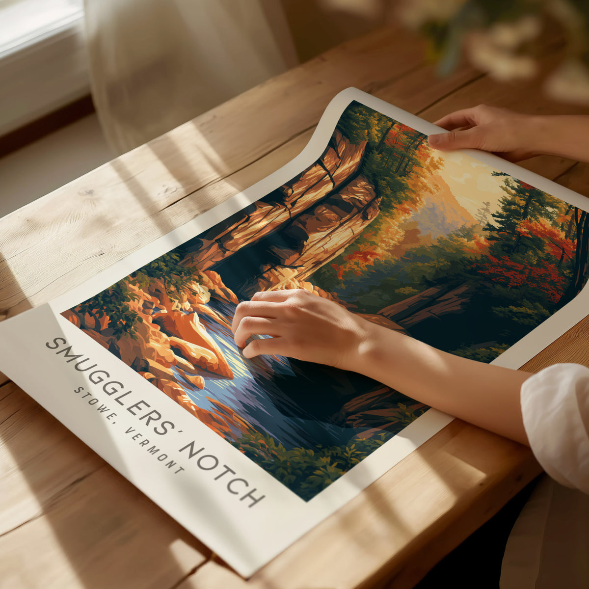 Smugglers' Notch Matte Border Poster | Stowe, Vermont Travel Wall Art — giclée print detail on matte paper