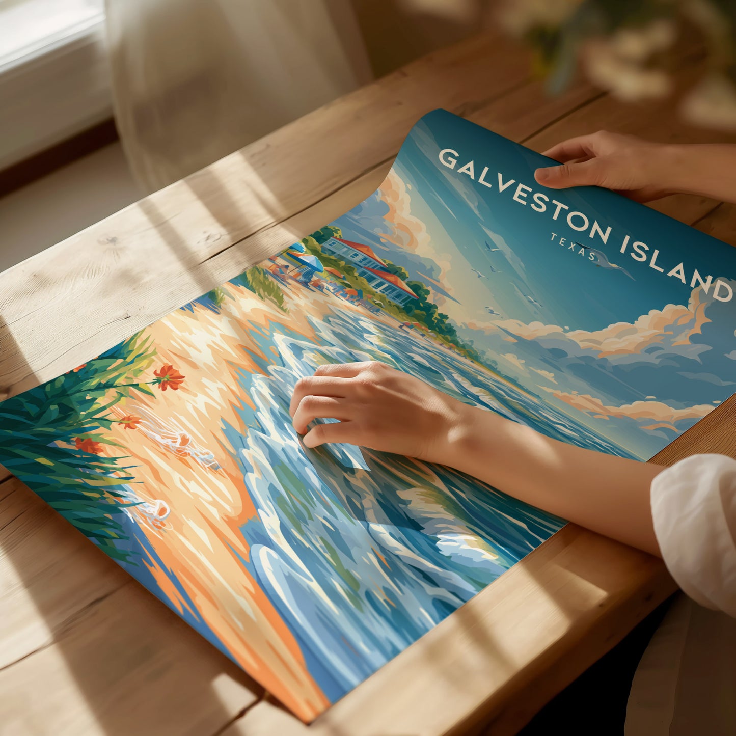 Galveston Island, Texas Poster | Seaside Pier & Gulf Coast Wall Art — giclée print detail on matte paper