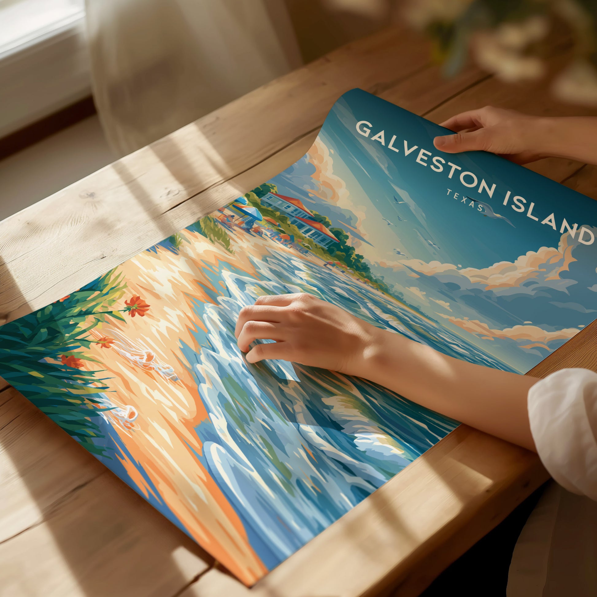 Galveston Island, Texas Poster | Seaside Pier & Gulf Coast Wall Art — giclée print detail on matte paper