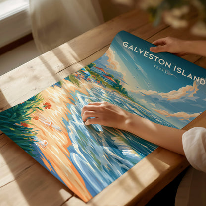 Galveston Island, Texas Poster | Seaside Pier & Gulf Coast Wall Art — giclée print detail on matte paper