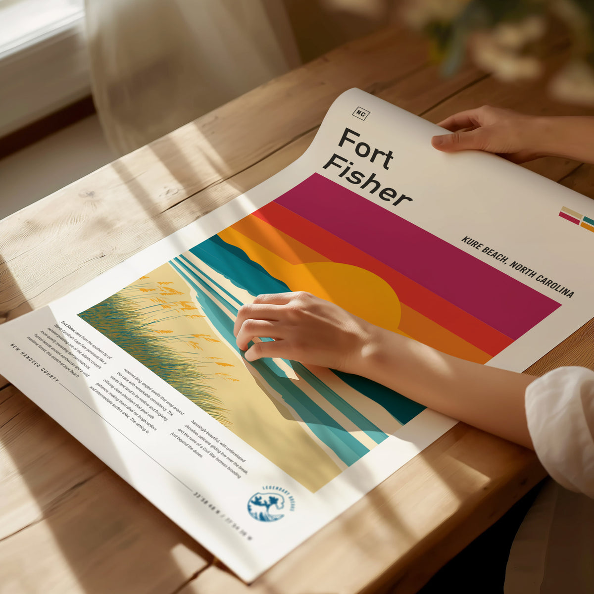 Fort Fisher, Kure Beach, North Carolina Poster | Surf Wall Art & Coastal Waves Print — giclée print detail on matte paper