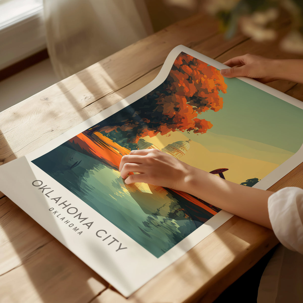 Oklahoma City Matte Border Poster | Oklahoma Destination Print Travel Wall Art — giclée print detail on matte paper