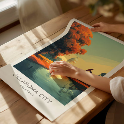 Oklahoma City Matte Border Poster | Oklahoma Destination Print Travel Wall Art — giclée print detail on matte paper