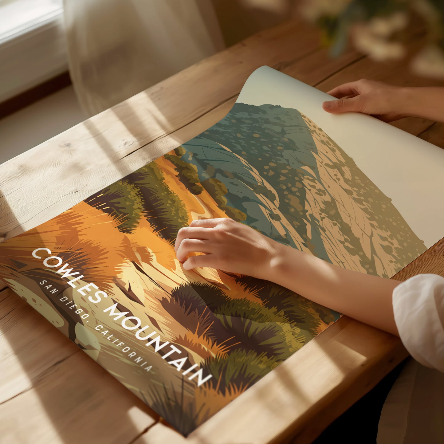 Cowles Mountain, San Diego Poster | Golden Summit Trail Panorama Wall Art — giclée print detail on matte paper