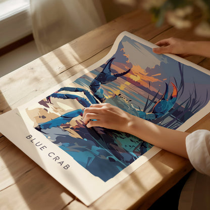 Blue Crab, Callinectes sapidus Poster | Coastal Wildlife Wall Art — giclée print detail on matte paper