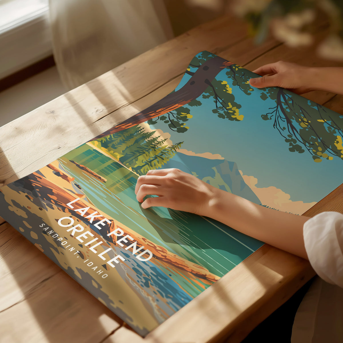Lake Pend Oreille, Sandpoint, Idaho Poster | Mountain Lake Vacation Wall Art — giclée print detail on matte paper