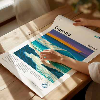 Dumps, Hawaii Poster | Tropical Reef Break Surf Wall Art — giclée print detail on matte paper