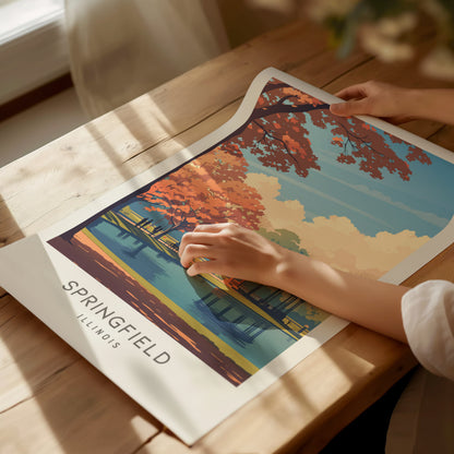 Springfield Matte Border Poster | Illinois Travel Wall Art — giclée print detail on matte paper