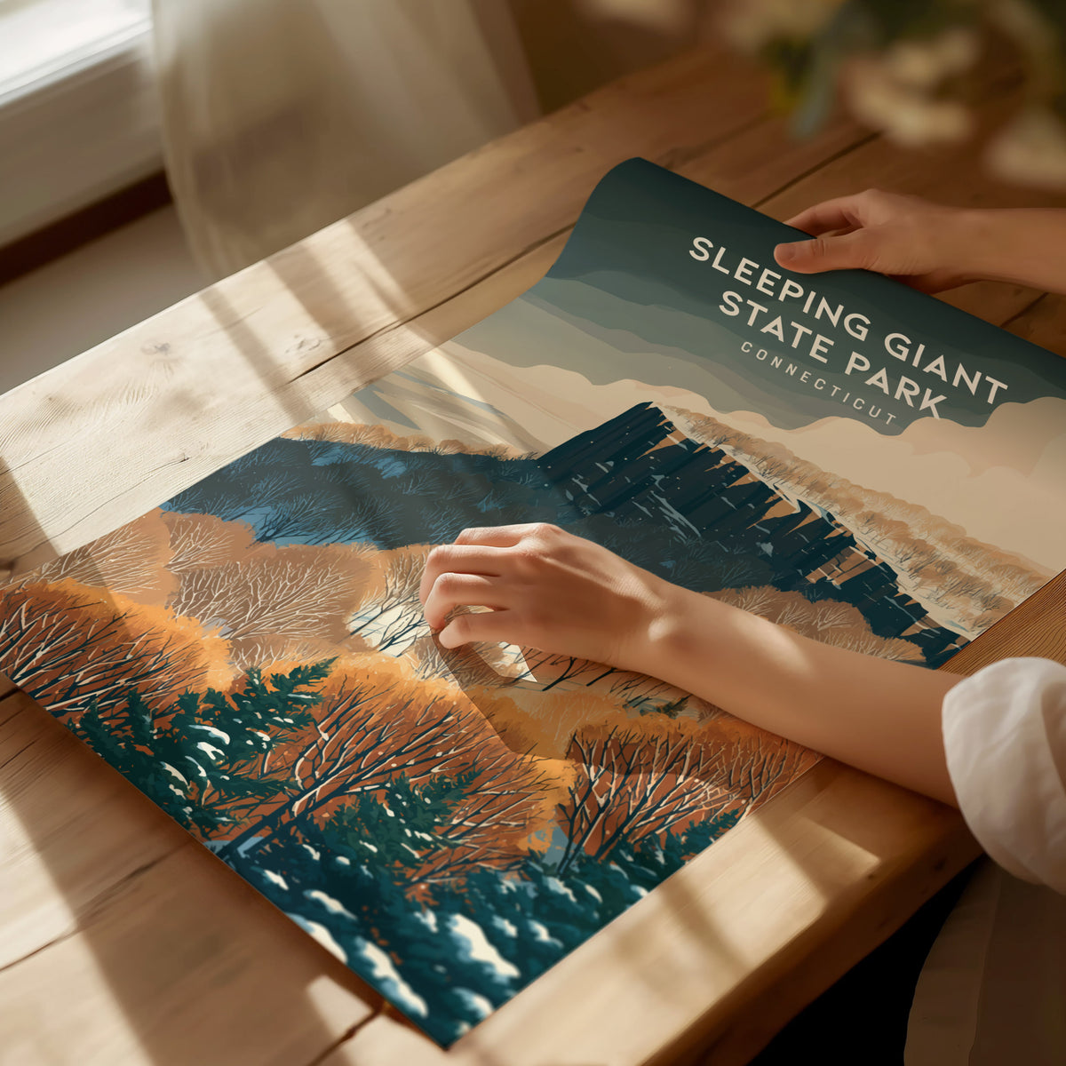 Sleeping Giant State Park, Connecticut Poster | Traprock Ridge Trail Destination Print Wall Art — giclée print detail on matt