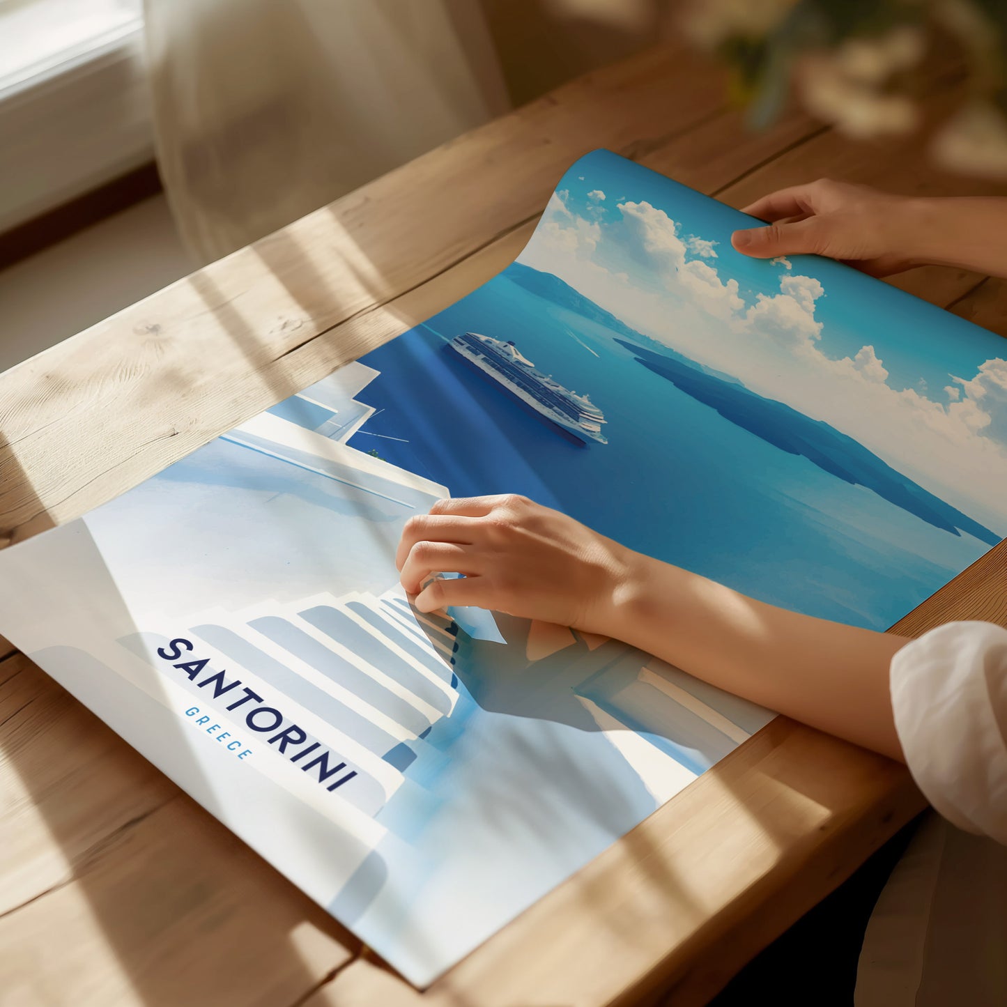 Santorini Greece Poster | Oia Ammoudi Bay Art | Greek Islands Wall Art