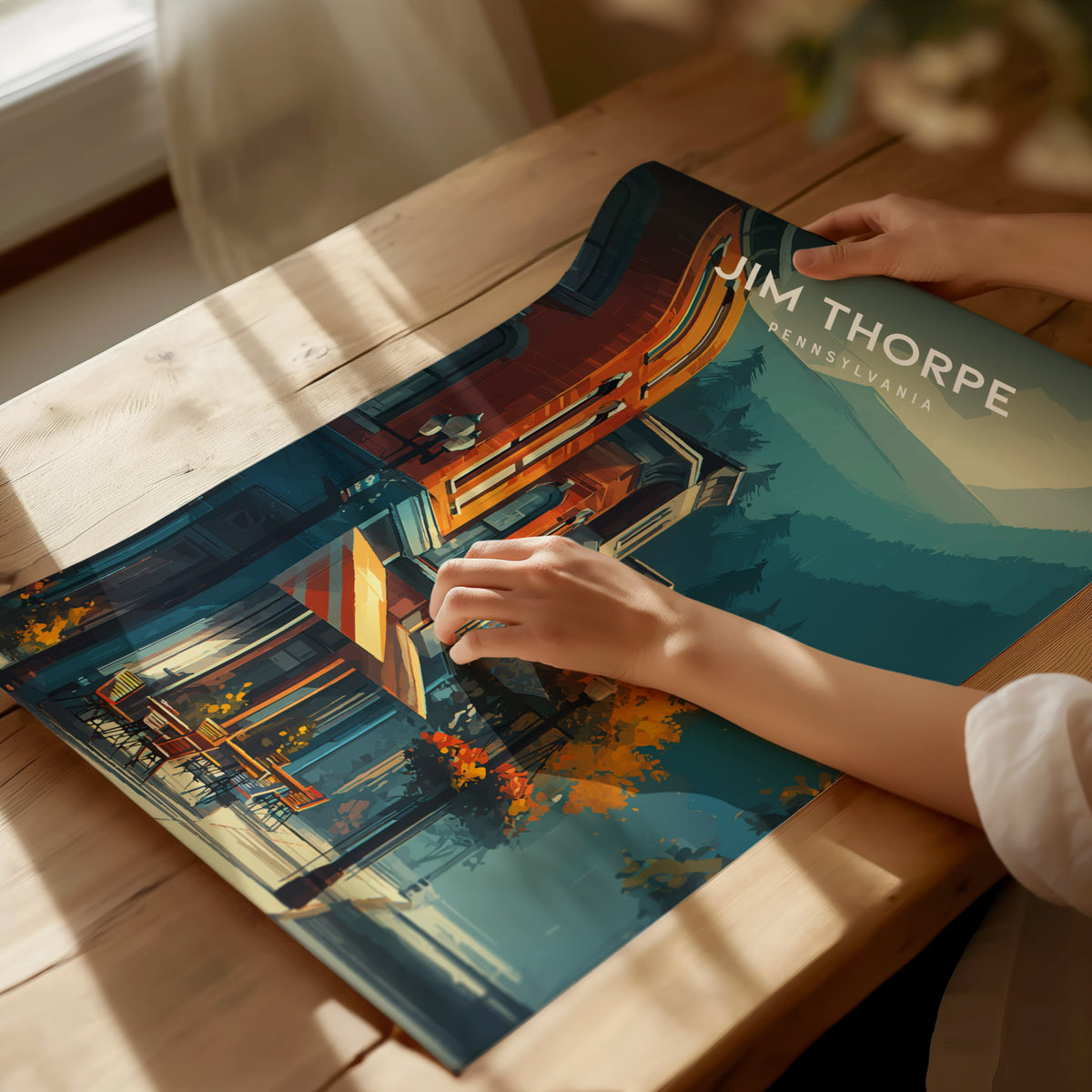Jim Thorpe, Pennsylvania Poster | Historic Mountain Town Charm Wall Art — giclée print detail on matte paper