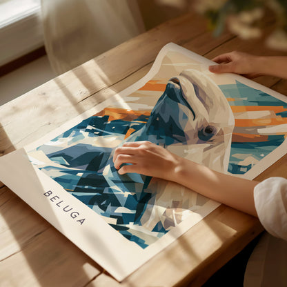 Beluga, Delphinapterus leucas Poster | Arctic Ocean Wildlife Wall Art — giclée print detail on matte paper