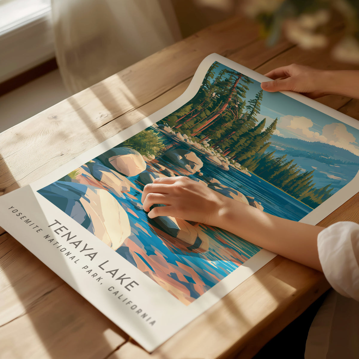Tenaya Lake Matte Border Poster | Yosemite National Park, California Destination Print — giclée print detail on matte paper