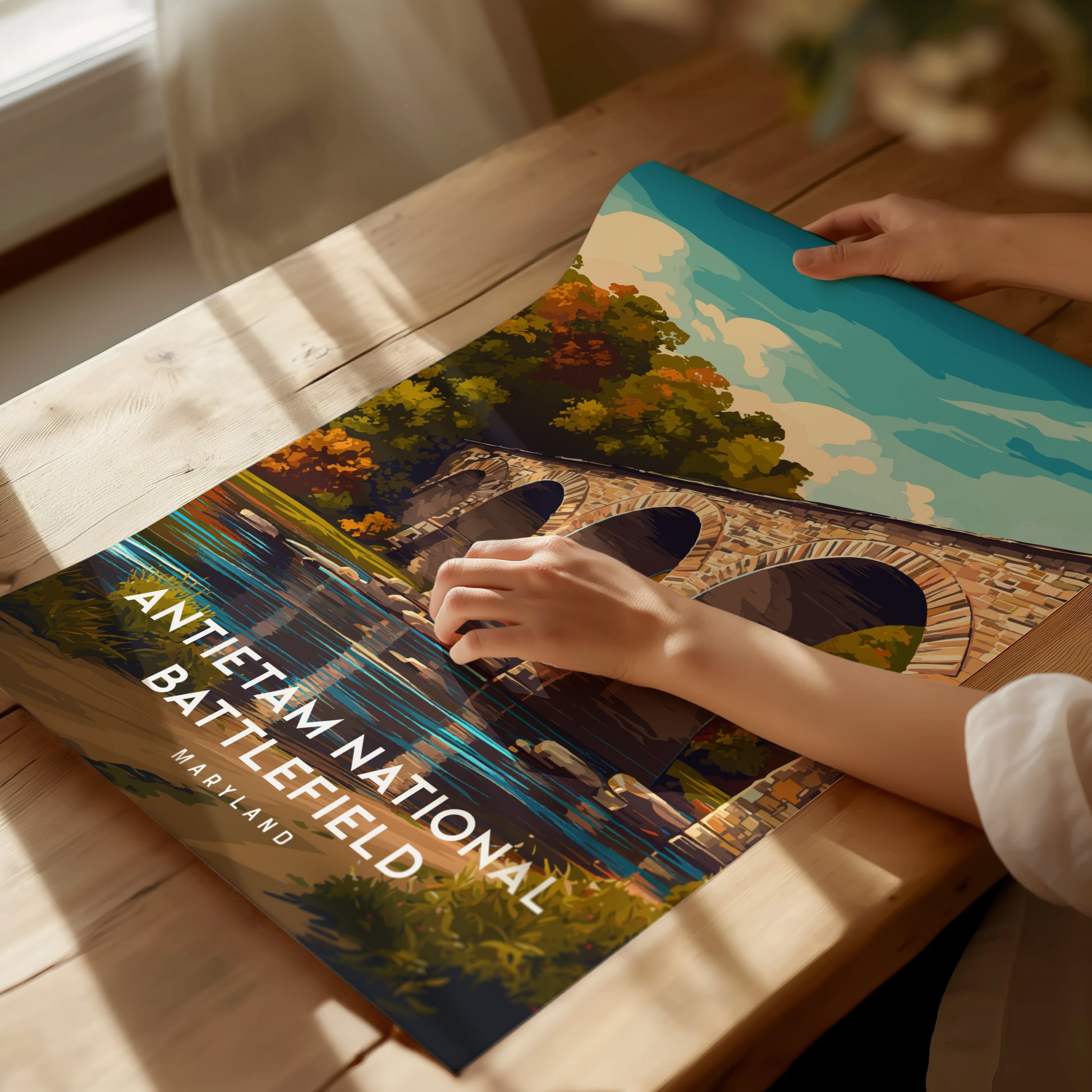 Antietam National Battlefield, Maryland Poster | Civil War Monument & Rolling Fields Wall Art — giclée print detail on matte