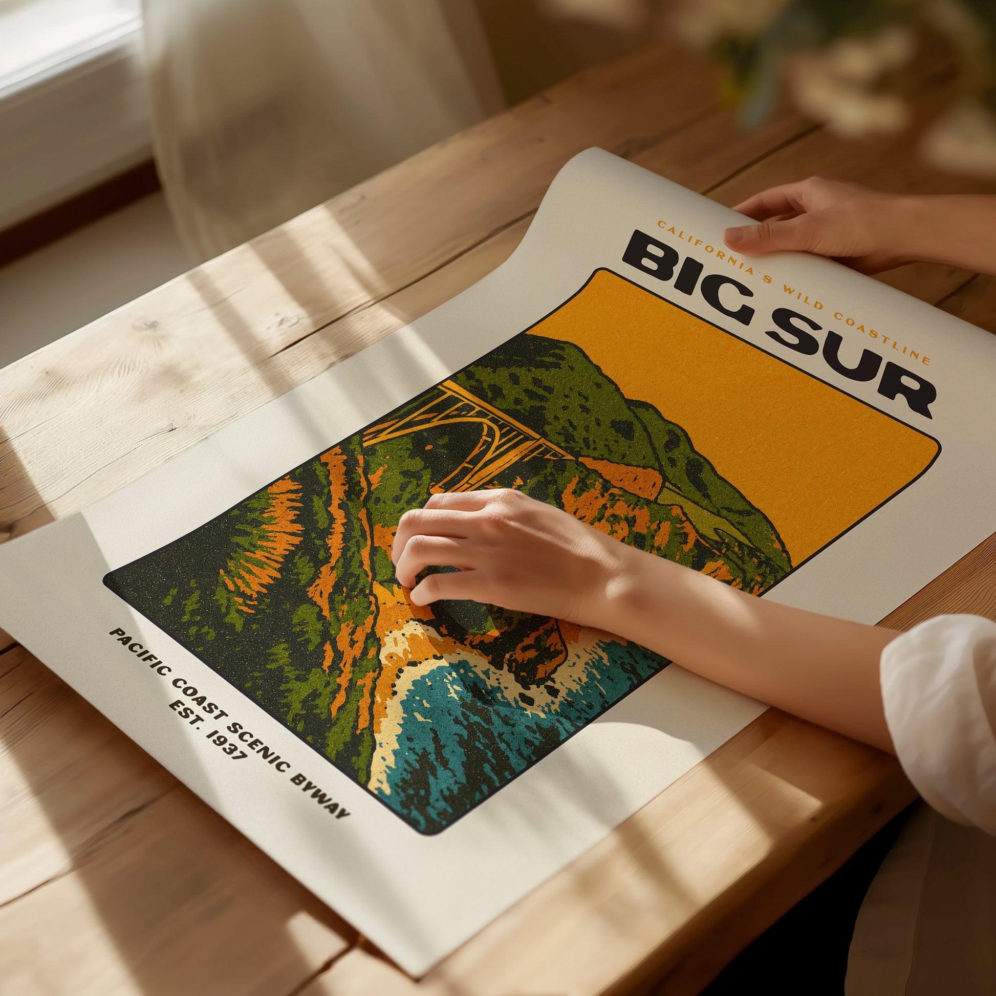 Big Sur Vintage Poster – California Coast Wall Art, Bixby Bridge Print, Retro Travel Poster, Coastal Home Decor, Framed or Unframed - Swell Scenes