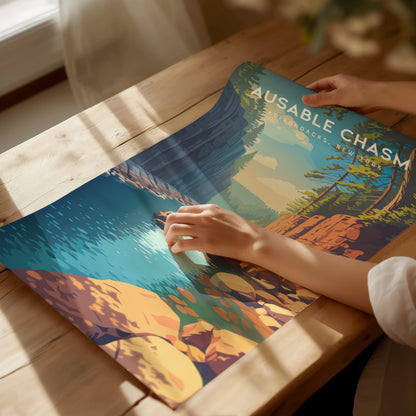 Ausable Chasm, Adirondacks, New York Poster | Gorge & Waterfall Vacation Wall Art — giclée print detail on matte paper