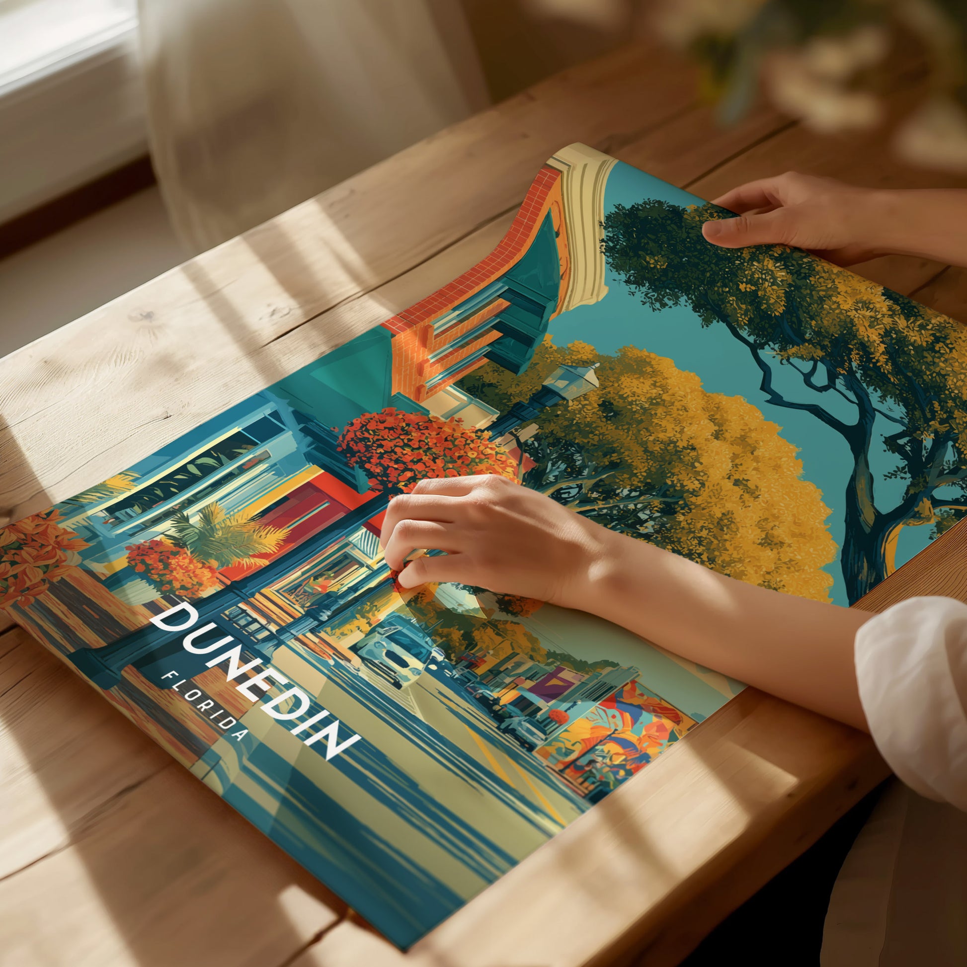 Dunedin, Florida Poster | Honeymoon Island Sunset Coastal Wall Art — giclée print detail on matte paper