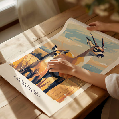 Pronghorn, Antilocapra americana Poster | Prairie Wildlife Wall Art — giclée print detail on matte paper