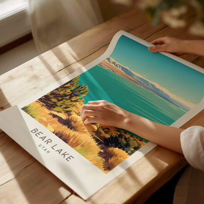 Bear Lake Matte Border Poster | Utah Travel Wall Art Coastal Beach Decor — giclée print detail on matte paper