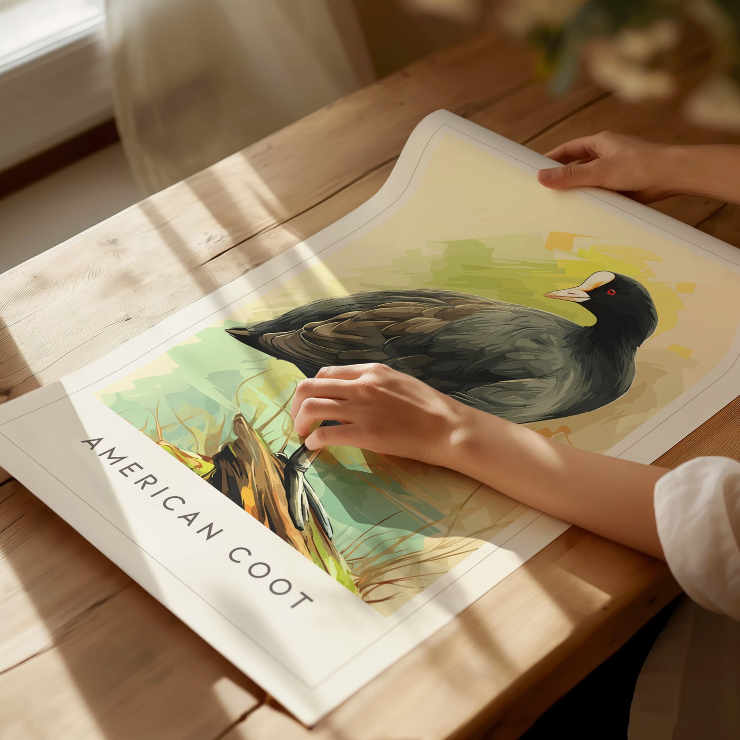 American Coot Poster | Waterbird on a Quiet Marsh Wall Art — giclée print detail on matte paper