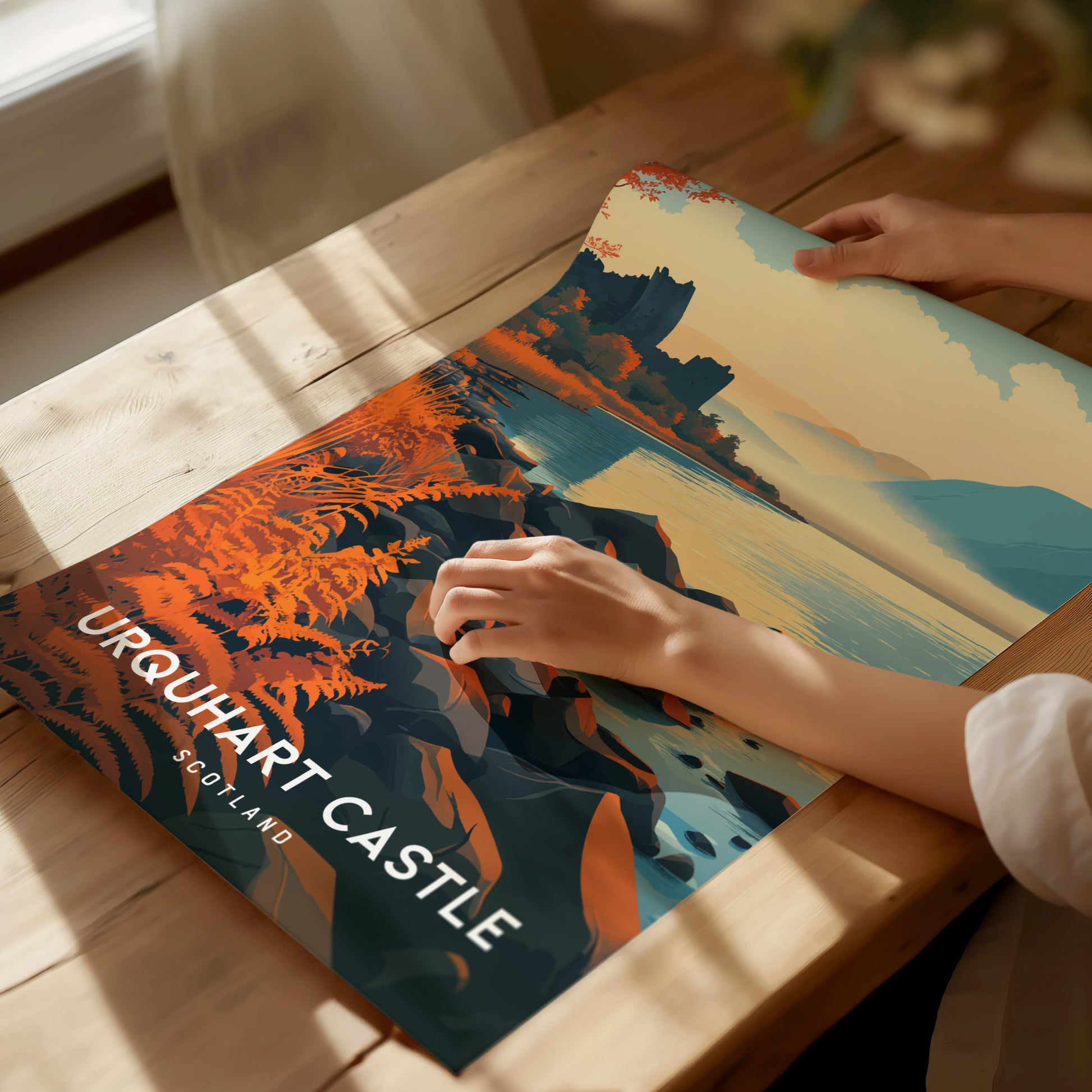 Urquhart Castle, Scotland Poster | Loch Ness Highland Ruins Wall Art — giclée print detail on matte paper