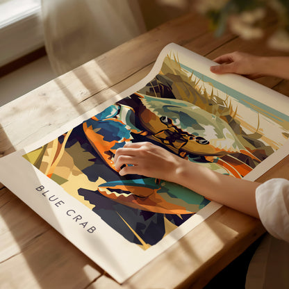 Blue Crab, Callinectes sapidus Poster | Coastal Wildlife Wall Art — giclée print detail on matte paper