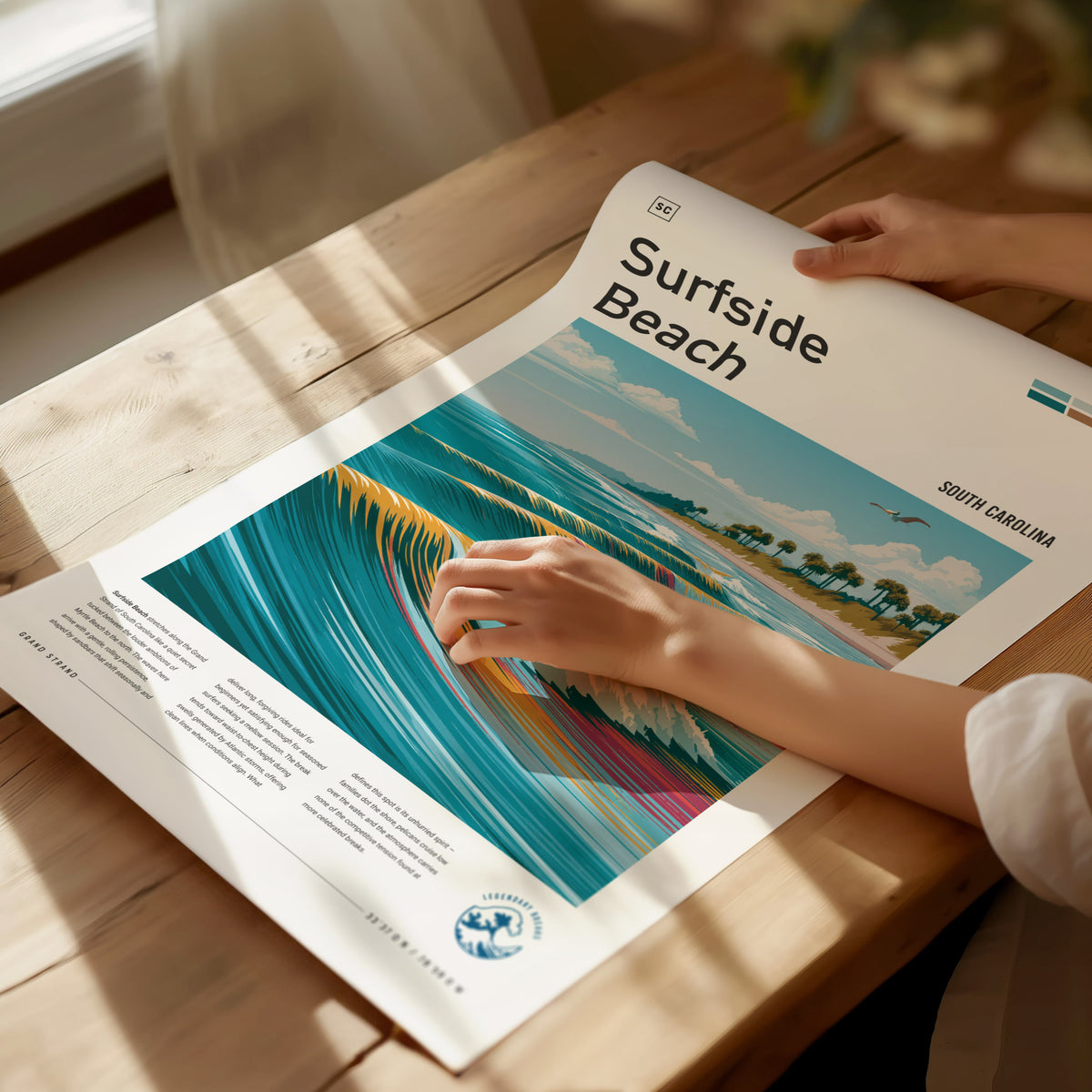 Surfside Beach, South Carolina Poster | Coastal Surf Town Wave Print Wall Art — giclée print detail on matte paper