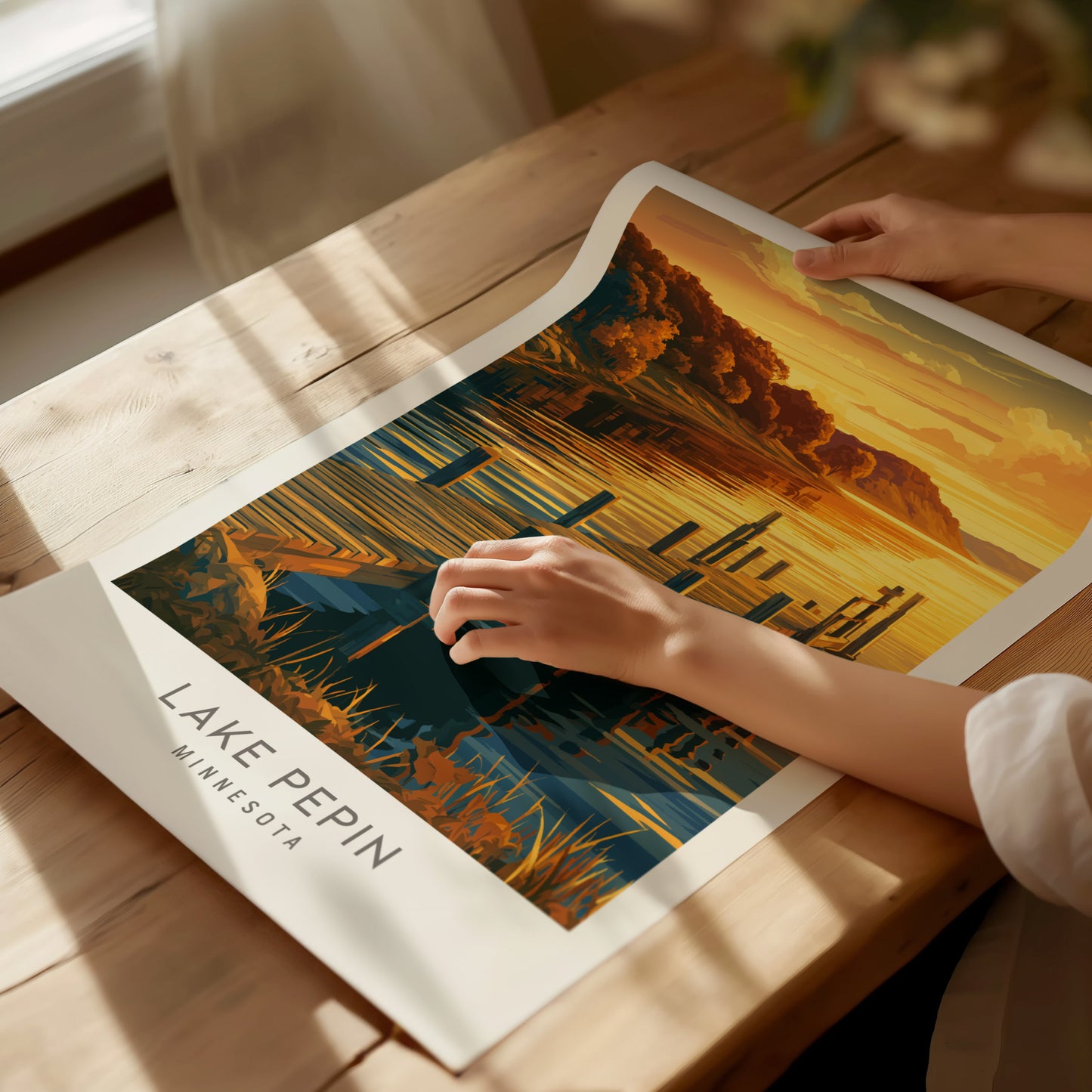 Lake Pepin Matte Border Poster | Minnesota Destination Print Framed or Unframed — giclée print detail on matte paper