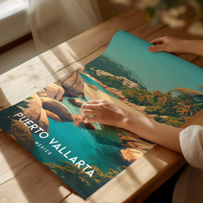 Puerto Vallarta, Mexico Poster | Tropical Coast & Cathedral Wall Art — giclée print detail on matte paper