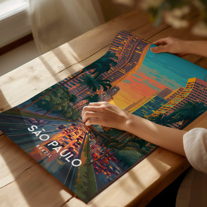 São Paulo, Brazil Poster | Urban Skyline & Tropical Energy Wall Art — giclée print detail on matte paper