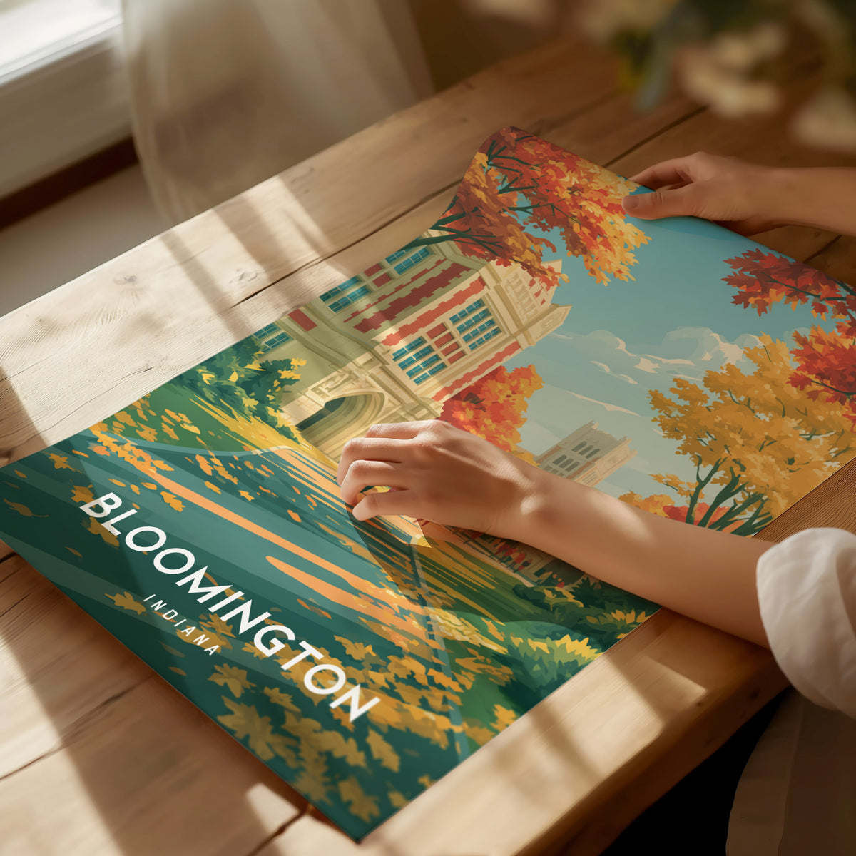 Bloomington, Indiana Poster | College Town Charm Travel Gift Wall Art — giclée print detail on matte paper