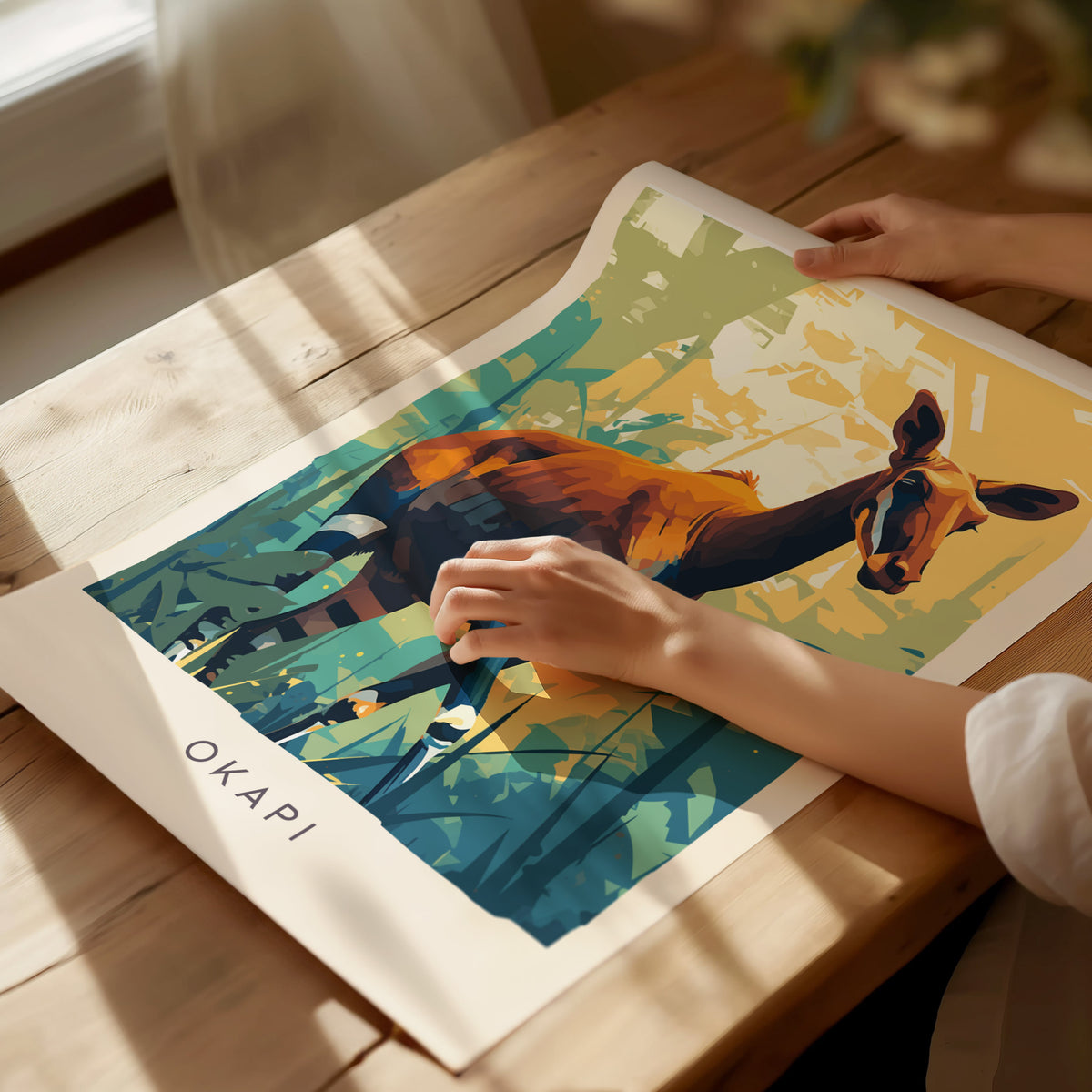 Okapi, Okapia johnstoni Poster | Rainforest Wildlife Wall Art — giclée print detail on matte paper