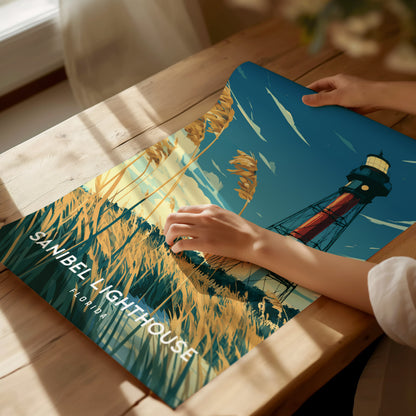Sanibel Lighthouse, Florida Poster | Gulf Coast Beacon Coastal Decor Wall Art — giclée print detail on matte paper