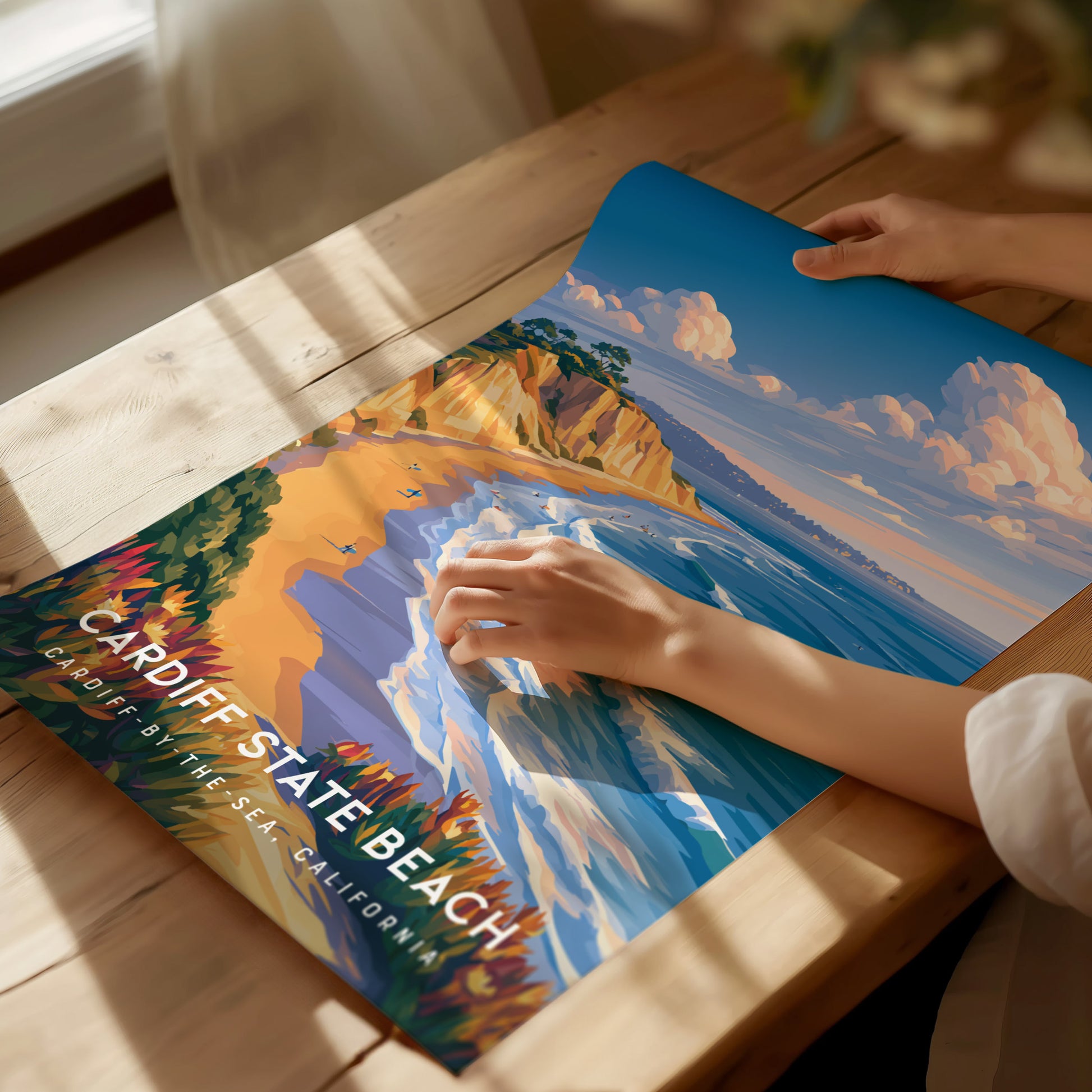 Cardiff State Beach, California Poster | Sun-Kissed Shores & Surf Wall Art — giclée print detail on matte paper