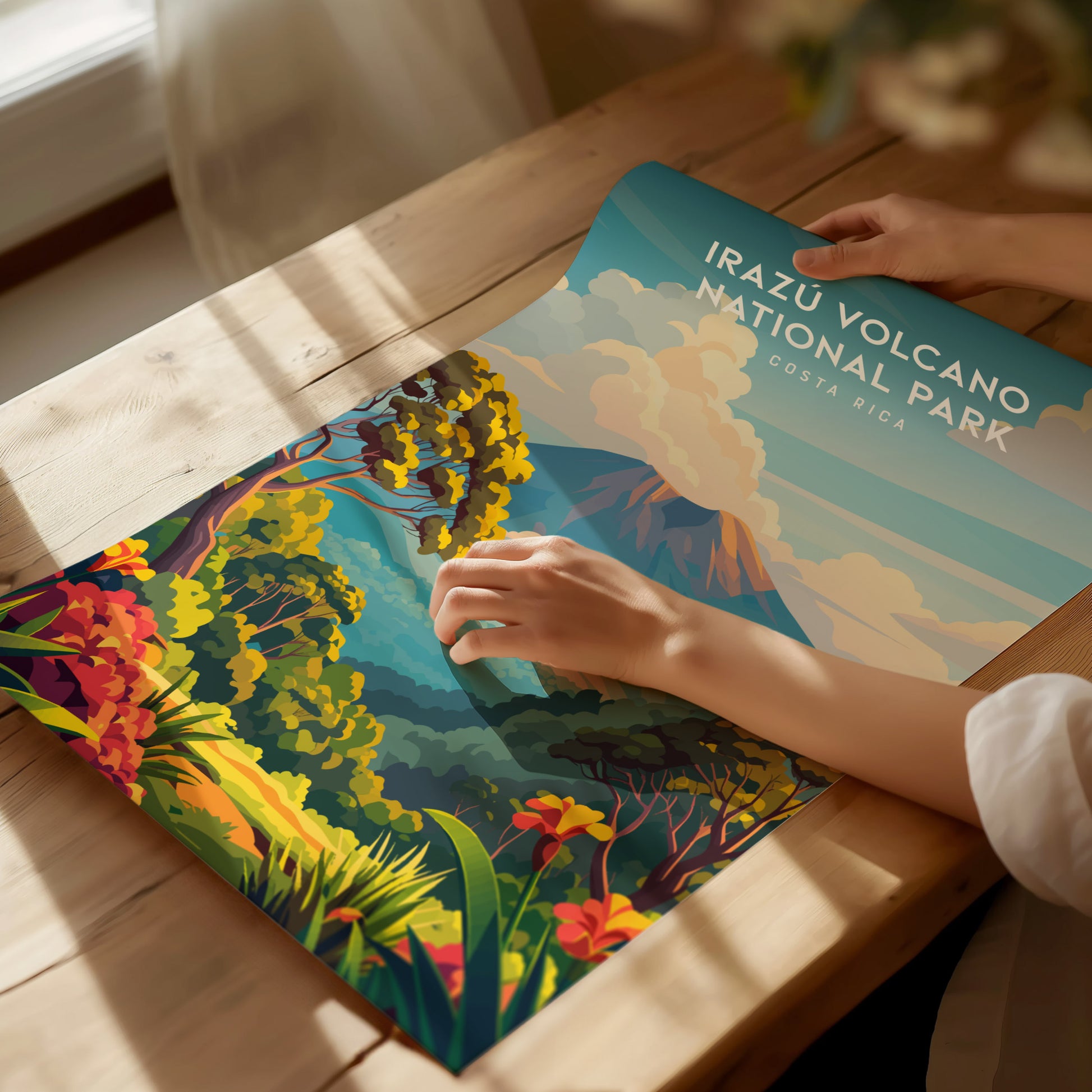 Irazú Volcano National Park, Costa Rica Poster | Crater Lake & Misty Summit Wall Art — giclée print detail on matte paper