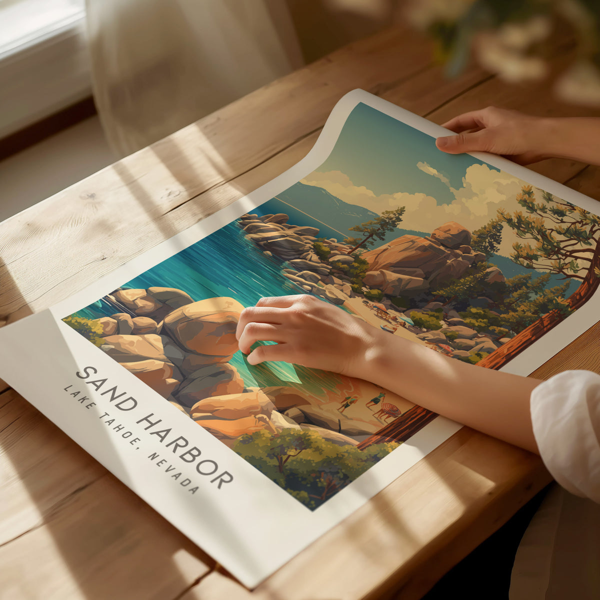 Sand Harbor Matte Border Poster | Lake Tahoe, Nevada Coastal Beach Decor — giclée print detail on matte paper