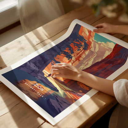 Zion National Park Poster | Minimalist Utah Wall Art Print | Framed or Unframed